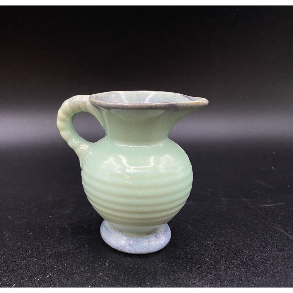 Vintage Small 3.5” Creamer Pitcher Jug Primitive Art Pottery Green Glaze # 125 - Picture 3 of 9
